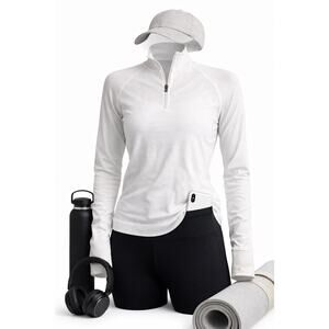 Athleta Momentum Seamless Half Zip Pullover White Medium UPF 40+ Gym Yoga